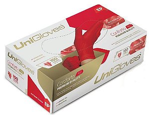 Luva de Látex UniGloves Conforto Vermelha Sem Pó - 100 Unidades