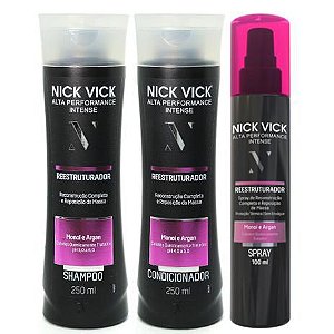 Kit Nick Vick Reestruturador Shampoo, Condicionador e Spray (3 Produtos)