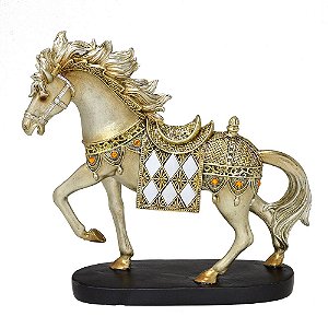Cavalo Decorativo Dourado com Pedras 25,5cm