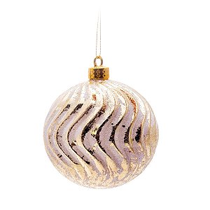 Bola de Natal Dourada com Glitter Branco Ondas 8 cm 6 Unidades