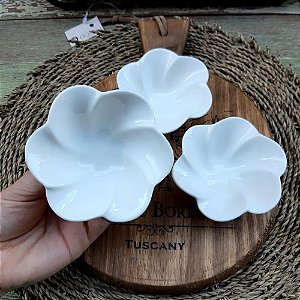 Mini Bowls Flor Hibisco Porcelana Branco 3 peças