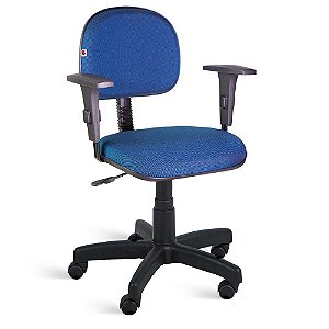 Cadeira Secretária Giratória Braços Tecido Azul Com Preto