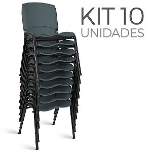 Cadeira Plástica Fixa kit 10 A/E Cinza Lara