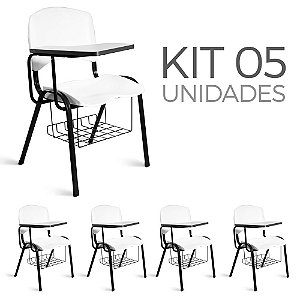 Cadeira Plástica Universitária kit 5 A/E Branco Lara