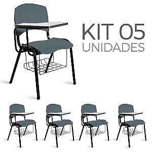 Cadeira Plástica Universitária Kit 5 A/E Cinza Lara