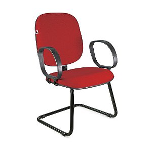 Cadeira Diretor Pé Contínuo Braços Tecido Vermelho