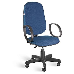 Cadeira Presidente Giratória Braços Tecido Azul Com Preto