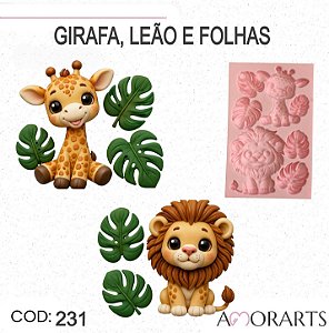 Molde de silicone Girafa,Leão e Folhas -- CÓD 231