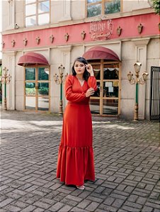 Vestido Longo com Mangas Compridas Terracota em Mousson