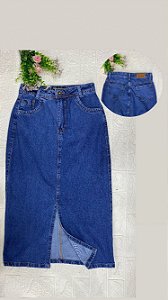 Saia Jeans Midi Sem Elastano – Fenda Fronta
