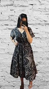 Vestido Longo Estampado Preto
