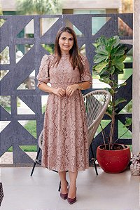 Vestido em Renda Trabalhada com Elastano