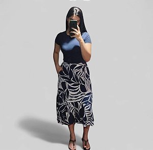 Saia Estampada Azul-marinho