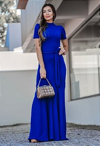 Vestido Longo Barrado Sereia Azul Royal