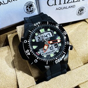 Relógio masculino linha master modelo Aqualand serie preto Pulseira de borracha a prova d'água 20m