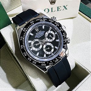 Relógio masculino linha Premium Daytona Panda Black Automático Pulseira de borracha Oyster flex a prova d’água 40m