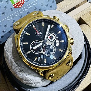 Relógio masculino linha Premium modelo Tag Carrera F1 Pulseira em couro a prova d’água 40m
