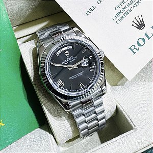 Relógio masculino Linha Premium Day-Date automático Pulseira de aço inoxidável President 904L a prova d’água 40m
