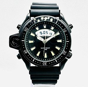 Relógio masculino Linha master modelo aqualand Série preta pulseira de borracha a prova d’água 20m
