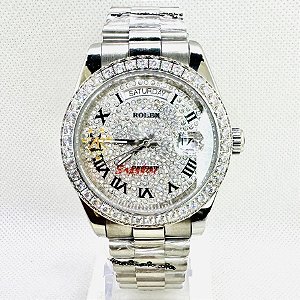 Relógio masculino Linha Premium Day-Date Automático Pulseira de aço inoxidável President 904l a prova d´agua 40m