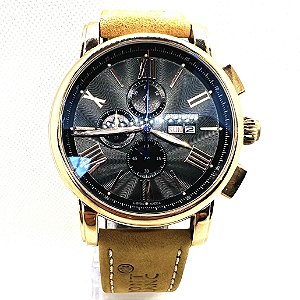 Relógio masculino linha Premium Roma Pulseira de couro a prova d’água 40m