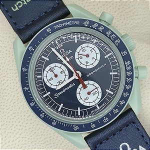 Relógio masculino linha Premium Omega Speedmaster Swatch Pulseira de Couro a prova d’água 40m