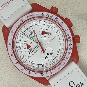 Relógio masculino linha Premium Omega Speedmaster Swatch Pulseira de Couro a prova d’água 40m