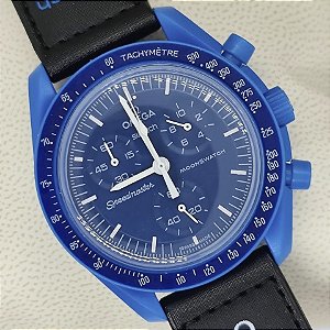 Relógio masculino linha Premium Omega Speedmaster Swatch Pulseira de Couro a prova d’água 40m