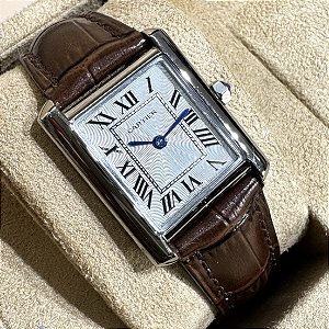 Relógio masculino linha premium Cartier Tank pulseira de couro a prova d’água 40m
