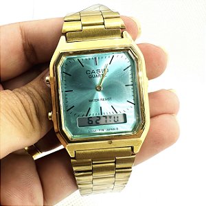 Relógio unissex linha master Casio Retrô Pulseira de aço inox a prova d’água 20m