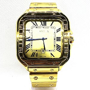 Relógio masculino linha master modelo Tank Pulseira de aço inoxidável a prova d’água 20m