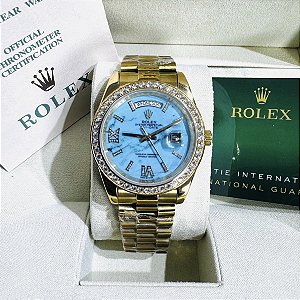 Relógio masculino linha Premium Day-Date automático Pulseira de aço inoxidavel President a prova d’água 40m