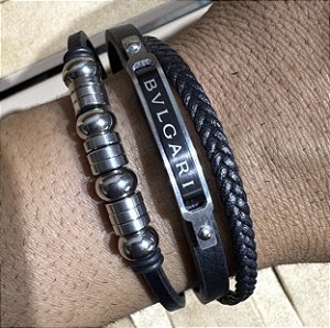 Pulseira bracelete em couro Premium modelo BVLGARI