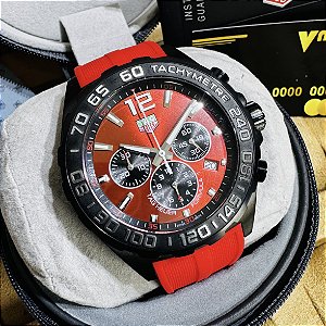 Relógio masculino linha Premium modelo Tag Fórmula 1 Tachymetre Pulseira de borracha a prova d’água 40m