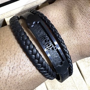 Pulseira bracelete em couro Premium modelo Mont blanc
