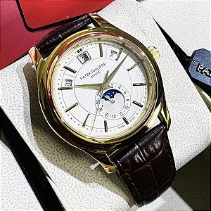 Relógio masculino Patek Philippe Complications automatico Pulseira de couro Resistente até 5 ATM