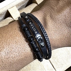 Pulseira bracelete em couro Premium modelo BVLGARI