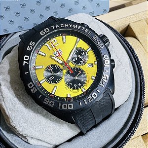 Relógio masculino linha Premium modelo Tag Fórmula 1 Tachymetre Pulseira de borracha a prova d’água 40m