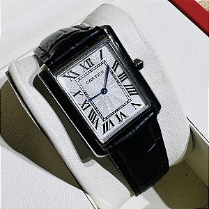 Relógio masculino linha premium Cartier Tank pulseira de couro a prova d’água 40m
