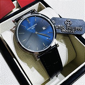 Relógio masculino linha Premium modelo Patek Calatrava Pulseira de couro a prova d’água 40m
