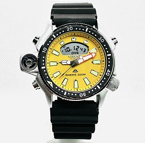 Relógio masculino Linha master modelo aqualand Série Prata pulseira de borracha a prova d’água 20m