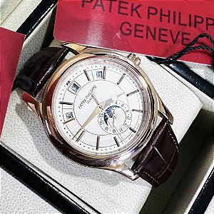 Relógio masculino Patek Philippe Complications automatico Pulseira de couro Resistente até 5 ATM