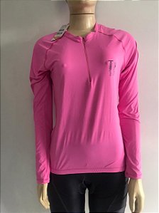 Blusa Ciclismo LIVRE EXPRESSÃO Feminino c/ Ziper Manga Longa Rosa Tam. GG