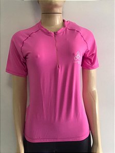 Blusa Ciclismo LIVRE EXPRESSÃO Feminino c/ Ziper Manga Curta Rosa Tam. G