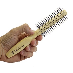 Escova para cabelo e barba personalizada cerdas bolinha e cabo madeira