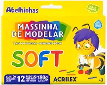 MASSA DE MODELAR 12 CORES SOFT ACRILEX 180G