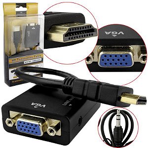 Adaptador HDMI para VGA com Saida P2 Audio compativel com PC, Notebook, Videogames e Diversos