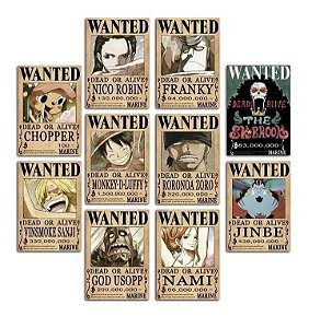 10 Quadros Wanted One Piece Decorativos