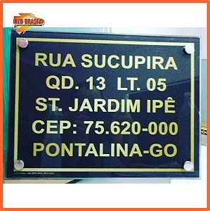 Placa de Endereço 40X30 de vidro  - Personalizada (PRETO + DOURADO)