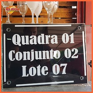 Placa de Endereço 40X30 de vidro  - Personalizada (PRETO + BRANCO)